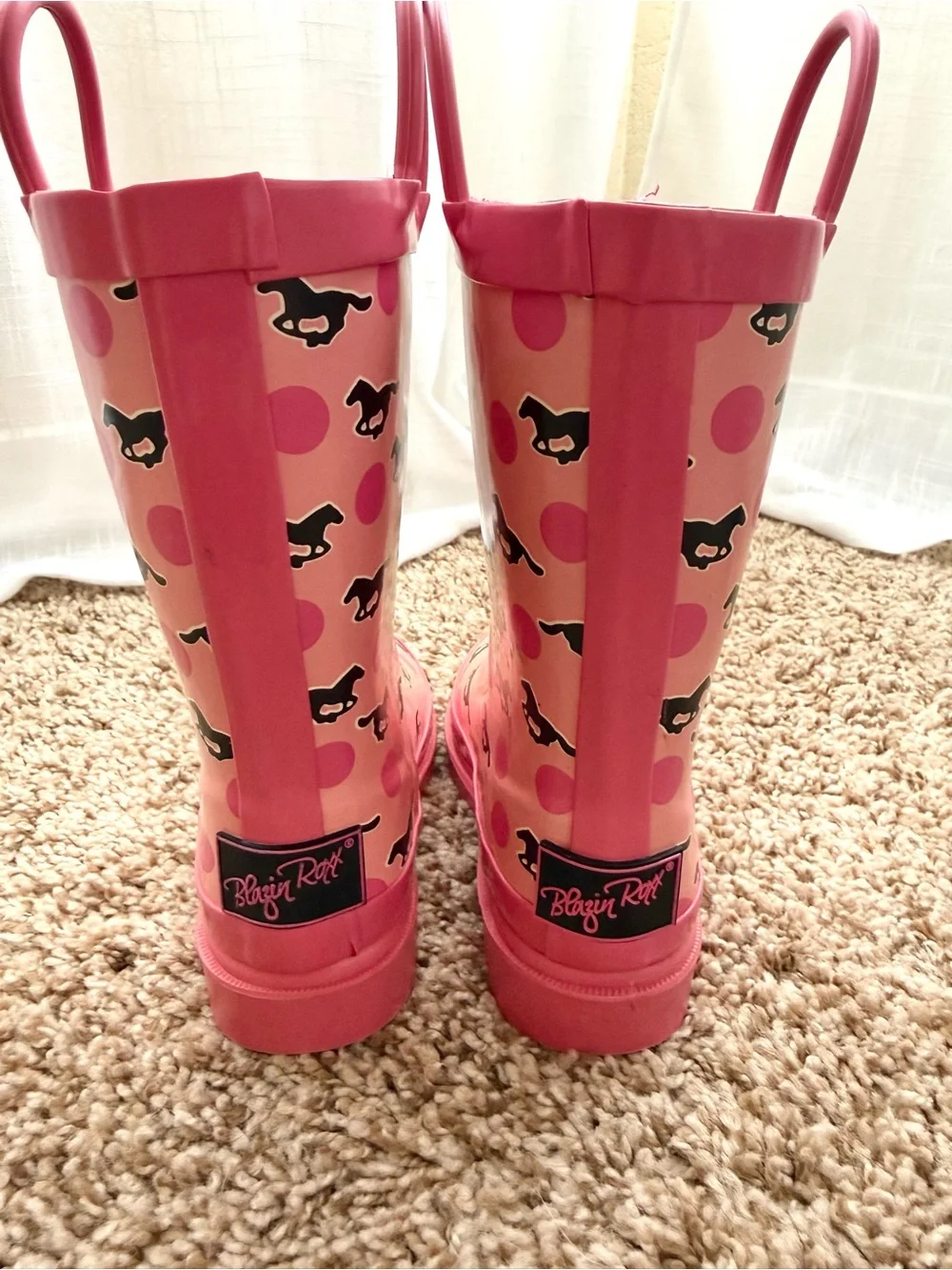 Blazin Roxx Girls Pink Horse Polka Dot Rain Boots Size XS 10/11